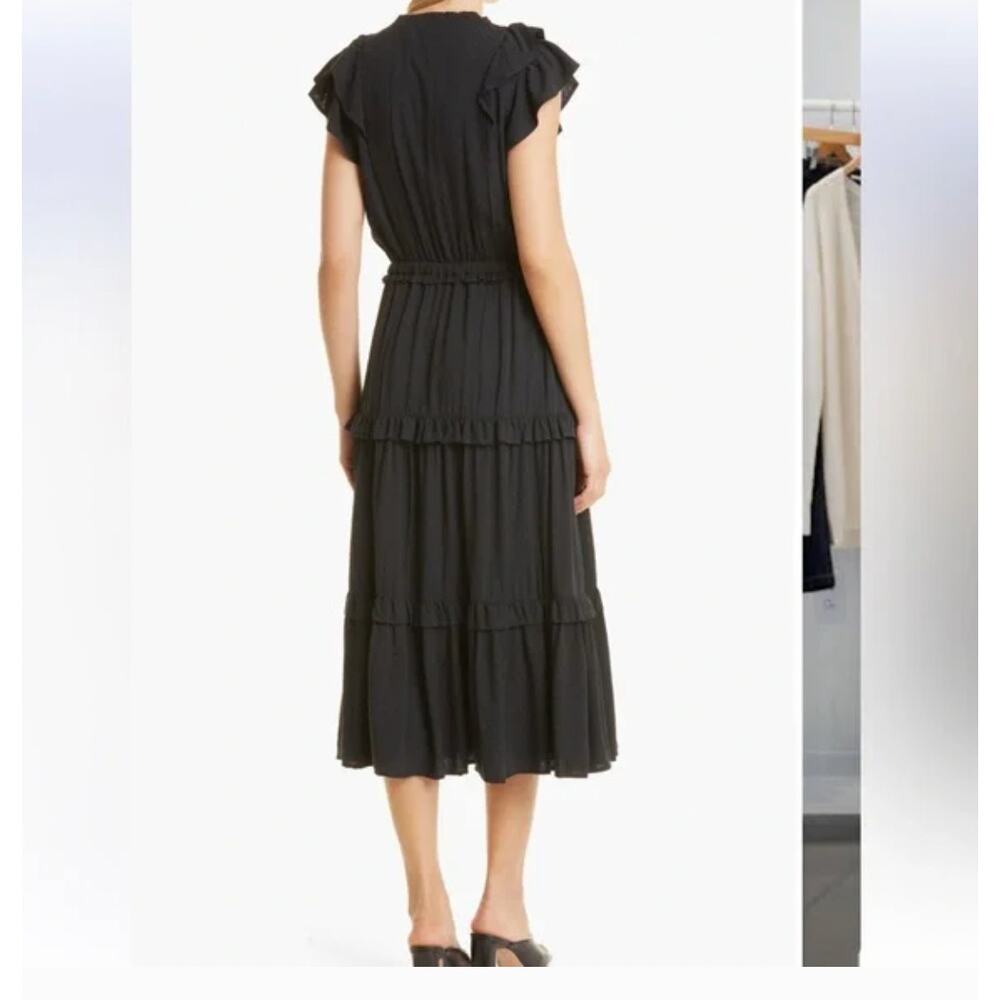 PAIGE Rozlyn Tiered Black Ruffle Midi Dress Women's Size Large - Picture 3 of 13